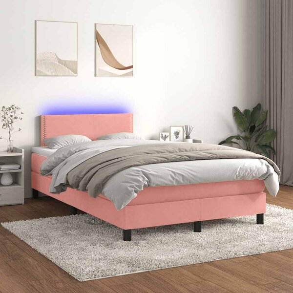 Krevet box spring s madracem LED ružičasti 120x190cm baršunasti - Ružičasti / 120 x 190 cm