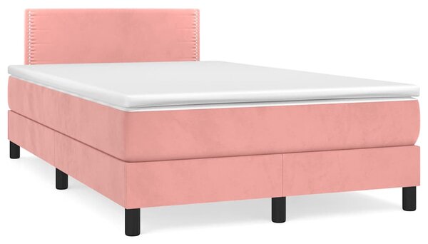 Krevet box spring s madracem LED ružičasti 120x190cm baršunasti - Ružičasti / 120 x 190 cm