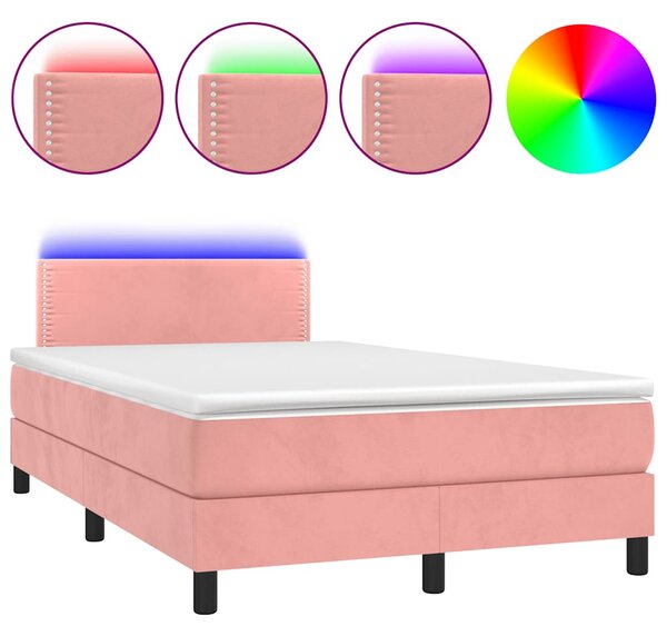 Krevet box spring s madracem LED ružičasti 120x190cm baršunasti - Ružičasti / 120 x 190 cm