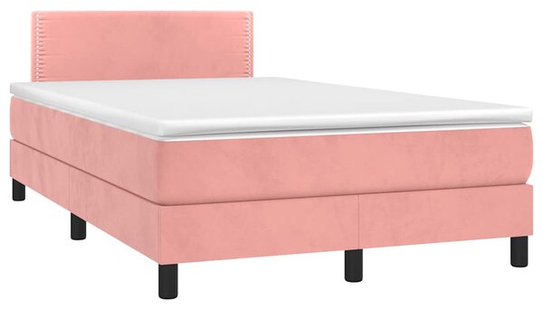 Krevet box spring s madracem LED ružičasti 120x190cm baršunasti - Ružičasti / 120 x 190 cm