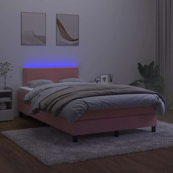 Krevet box spring s madracem LED ružičasti 120x190cm baršunasti - Ružičasti / 120 x 190 cm