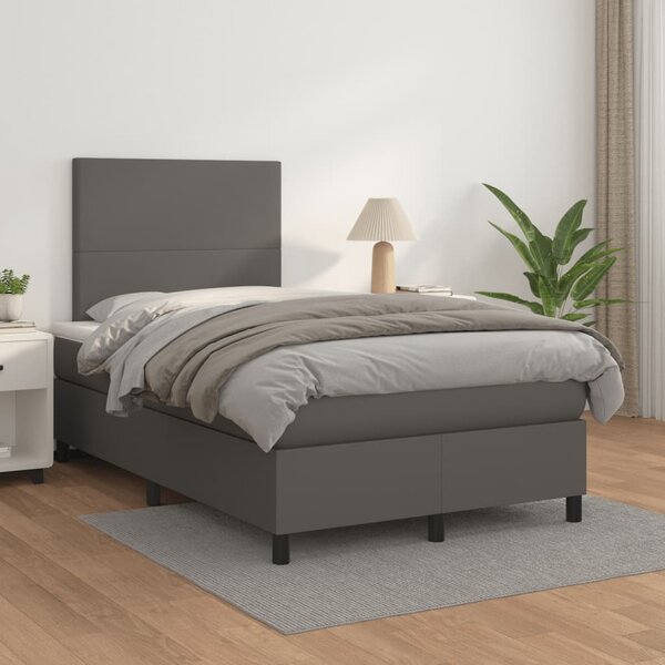 Krevet s oprugama i madracem sivi 120x190 cm od umjetne kože - Siva / 120 x 190 cm