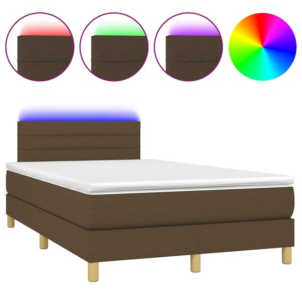 Krevet s oprugama i madracem LED tamnosmeđi 120x190 cm tkanina - Smeđa / 120 x 190 cm