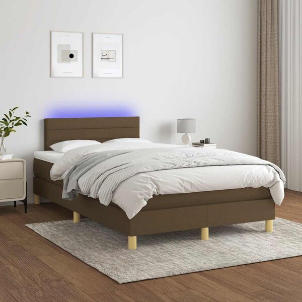 Krevet s oprugama i madracem LED tamnosmeđi 120x190 cm tkanina - Smeđa / 120 x 190 cm