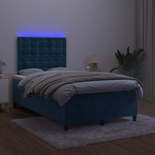 Krevet s oprugama i madracem LED tamnoplavi 120 x 190 cm baršun - Plava / 120 x 190 cm