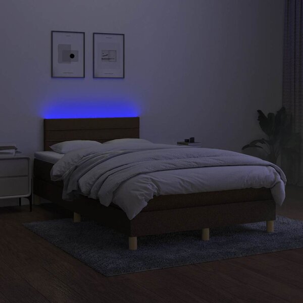 Krevet s oprugama i madracem LED tamnosmeđi 120x190 cm tkanina - Smeđa / 120 x 190 cm