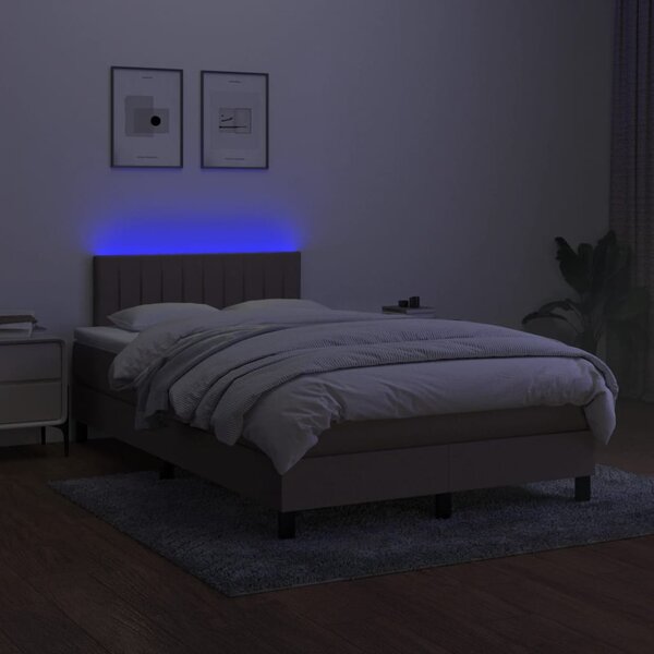 Krevet s oprugama i madracem LED smeđesivi 120x190 cmod tkanine - Tupe / 120 x 190 cm