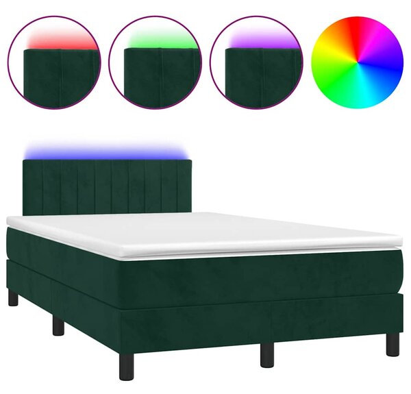 Krevet s oprugama i madracem LED tamnozelenim 120x190 cm baršun - Zelena / 120 x 190 cm