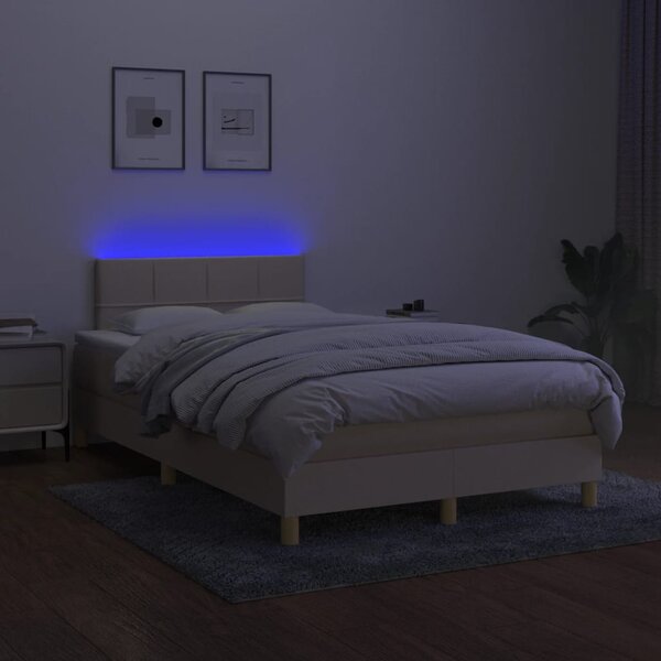 Krevet s oprugama i madracem LED krem 120 x 190 cm od tkanine - Krema / 120 x 190 cm