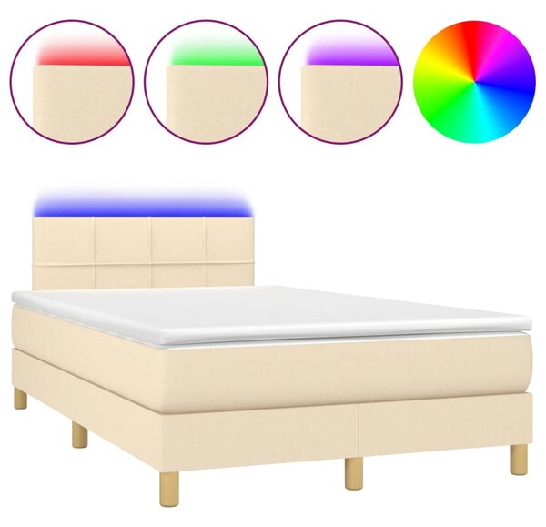 Krevet s oprugama i madracem LED krem 120 x 190 cm od tkanine - Krema / 120 x 190 cm