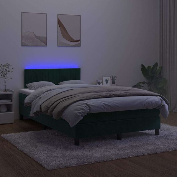 Krevet s oprugama i madracem LED tamnozelenim 120x190 cm baršun - Zelena / 120 x 190 cm