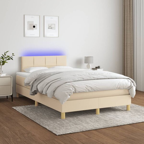 Krevet s oprugama i madracem LED krem 120 x 190 cm od tkanine - Krema / 120 x 190 cm
