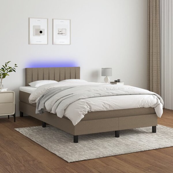 Krevet s oprugama i madracem LED smeđesivi 120x190 cmod tkanine - Tupe / 120 x 190 cm
