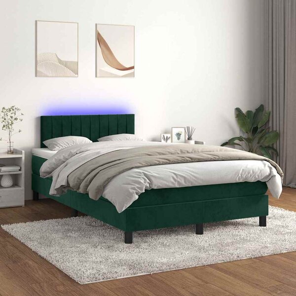 Krevet s oprugama i madracem LED tamnozelenim 120x190 cm baršun - Zelena / 120 x 190 cm