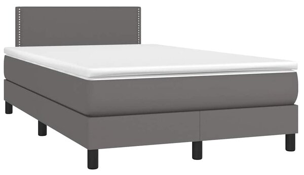 Krevet s oprugama i madracem LED sivi 120x190 cm umjetna koža - Siva / 120 x 190 cm