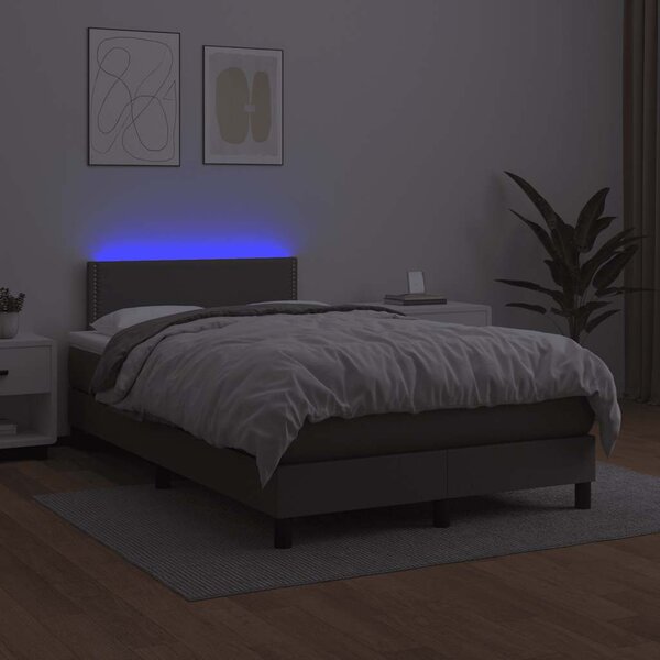 Krevet s oprugama i madracem LED sivi 120x190 cm umjetna koža - Siva / 120 x 190 cm