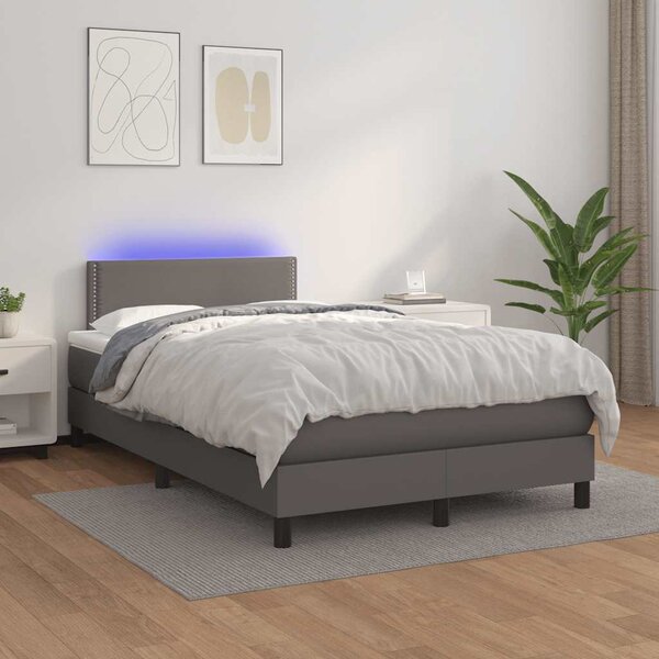 Krevet s oprugama i madracem LED sivi 120x190 cm umjetna koža - Siva / 120 x 190 cm