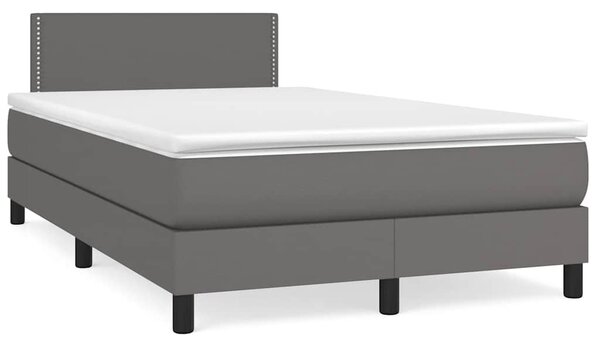 Krevet s oprugama i madracem LED sivi 120x190 cm umjetna koža - Siva / 120 x 190 cm