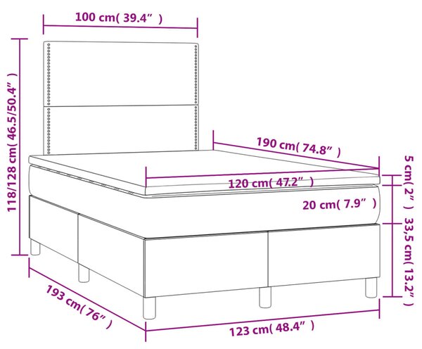 Krevet s oprugama i madracem svjetlosivi 120x190 cm od tkanine - Siva / 120 x 190 cm