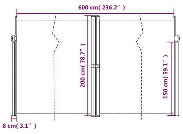 Bočna tenda na uvlačenje crvena 200x600 cm - Crvena / 200 x 600 cm