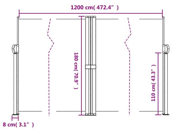 Bočna tenda na uvlačenje plava 180x1200 cm - Plava / 180 x 1200 cm