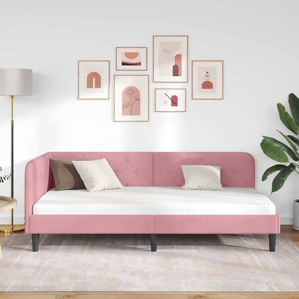Kutni okvir kreveta Ružičasta 90 x 190 cm Baršun - Ružičasta / 90 x 190 cm