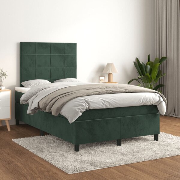 Krevet box spring s madracem tamnozeleni 120x190 cm baršunasti - Zelena / 120 x 190 cm
