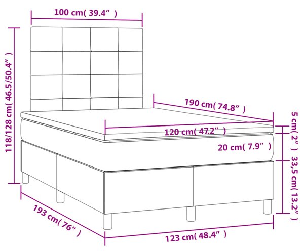 Krevet box spring s madracem tamnozeleni 120x190 cm baršunasti - Zelena / 120 x 190 cm