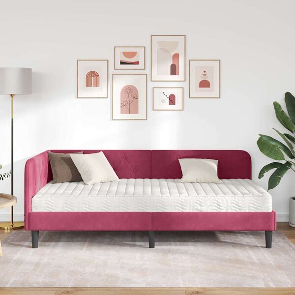 Kutni okvir kreveta Vinska crvena 90 x 190 cm Baršun - Crvena / 90 x 190 cm