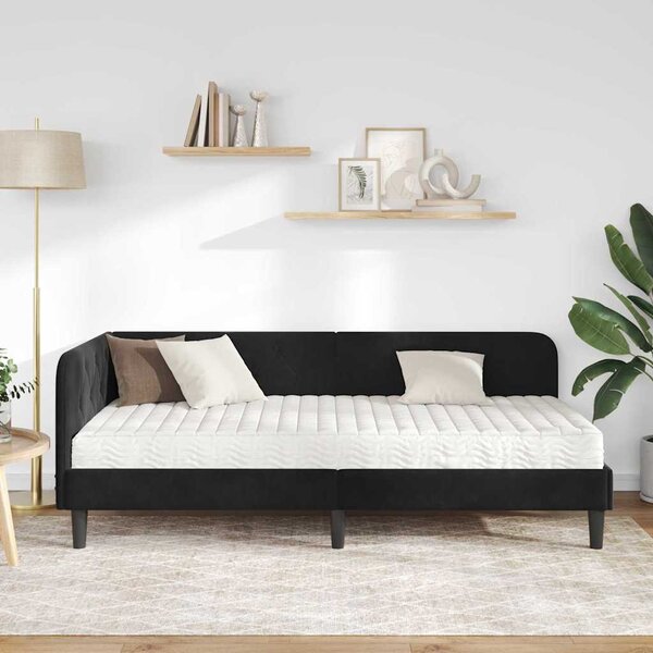 Kutni okvir kreveta Crna 90 x 190 cm Baršun - Crna / 90 x 190 cm