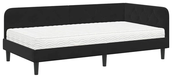 Kutni okvir kreveta Crna 90 x 190 cm Baršun - Crna / 90 x 190 cm