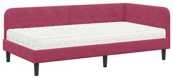 Kutni okvir kreveta Vinska crvena 90 x 190 cm Baršun - Crvena / 90 x 190 cm