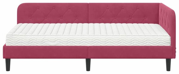 Kutni okvir kreveta Vinska crvena 90 x 190 cm Baršun - Crvena / 90 x 190 cm
