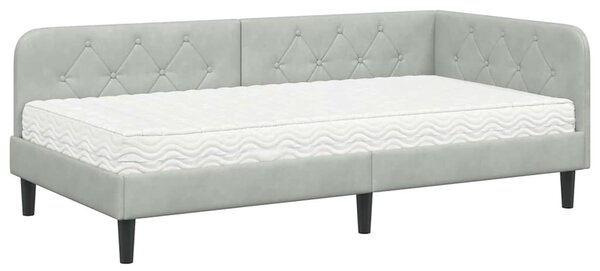 Kutni okvir kreveta Svijetlo siva 90 x 190 cm Baršun - Svjetlosiva / 90 x 190 cm