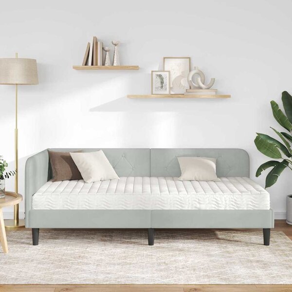 Kutni okvir kreveta Svijetlo siva 90 x 190 cm Baršun - Svjetlosiva / 90 x 190 cm