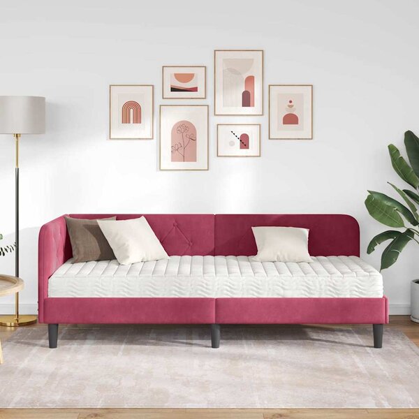 Kutni okvir kreveta Vinska crvena 80 x 200 cm Baršun - Crvena / 80 x 200 cm