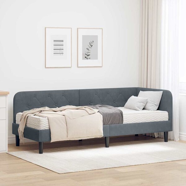 Kutni okvir kreveta Tamno siva 80 x 200 cm Baršun - Siva / 80 x 200 cm