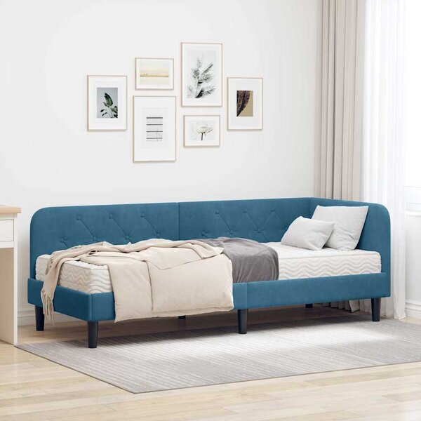 Kutni okvir kreveta Plava 80 x 200 cm Baršun - Plava / 80 x 200 cm