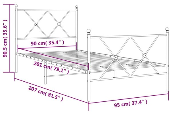 Metalni okvir kreveta uzglavlje i podnožje bijeli 90 x 200 cm - Bijela / 90 x 200 cm