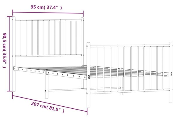 Metalni okvir kreveta uzglavlje i podnožje crni 90 x 200 cm - Crna / 90 x 200 cm