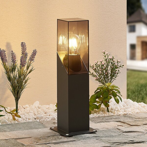 Lucande postolje svjetlo Fiola, 40 cm, antracit, IP54, prigušiva, Crno, Metal