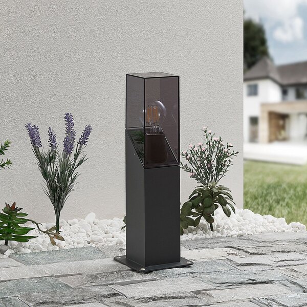 Lucande postolje svjetlo Fiola, 40 cm, antracit, IP54, prigušiva, Crno, Metal
