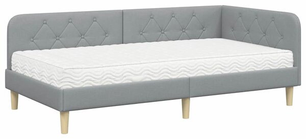 Kutni okvir kreveta Svijetlo siva 90 x 190 cm tkanina - Svjetlosiva / 90 x 190 cm