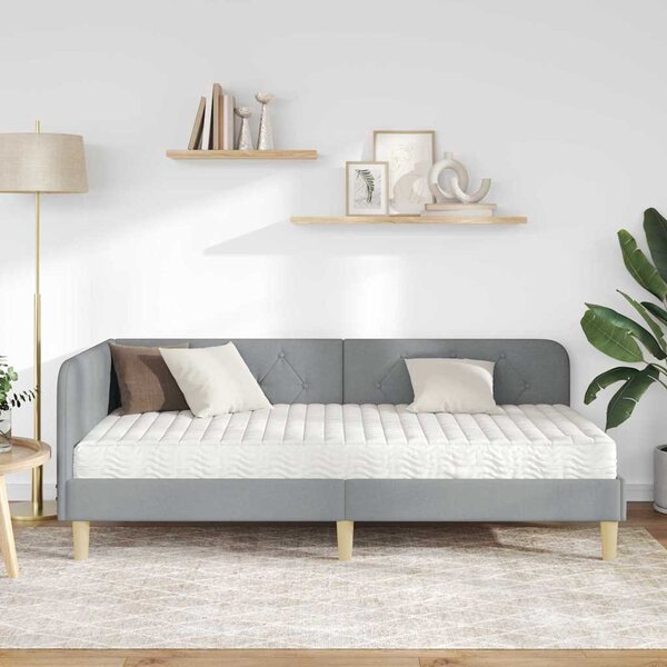 Kutni okvir kreveta Svijetlo siva 90 x 190 cm tkanina - Svjetlosiva / 90 x 190 cm