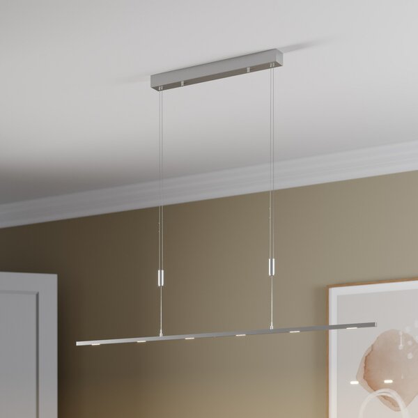 Lucande LED visilica Arnik, 140 cm, boja nikla, prigušiva, prigušiva, Metalik, Dnevni boravak/blagovaonica, Metal