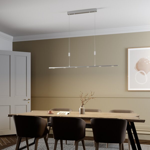 Lucande LED visilica Arnik, 140 cm, boja nikla, prigušiva, prigušiva, Metalik, Dnevni boravak/blagovaonica, Metal