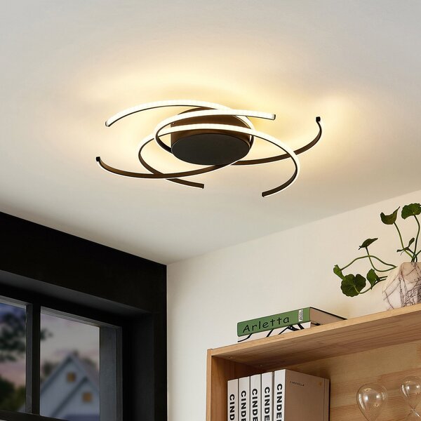 Lindby LED stropna svjetiljka, Hamza, Ø 49 cm, crna, aluminij, prigušiva, Crno, Dnevni boravak/blagovaonica, Metal