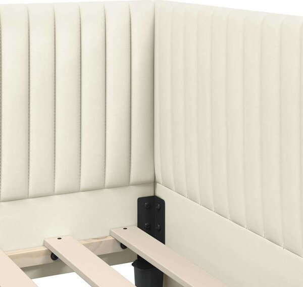 Kutni krevetni okvir s madracem 2 pcs Krema Baršun - Krem / 90 x 190 cm