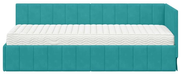 Kutni krevetni okvir s madracem 2 pcs Tirkizna Baršun - Tirkizna / 80 x 200 cm