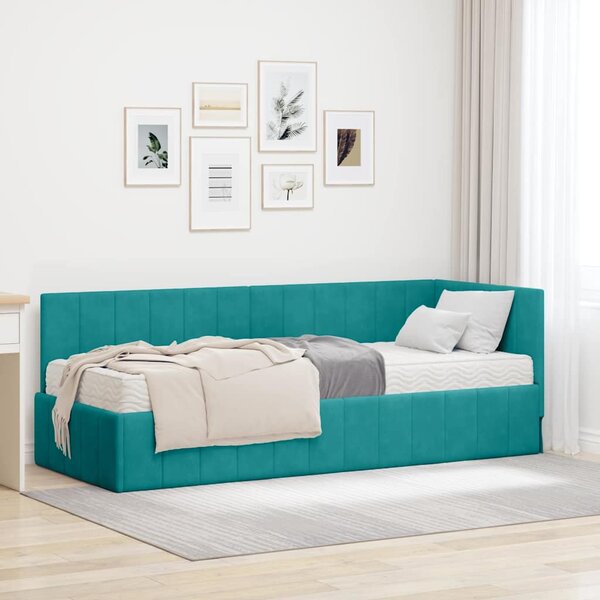 Kutni krevetni okvir s madracem 2 pcs Tirkizna Baršun - Tirkizna / 80 x 200 cm